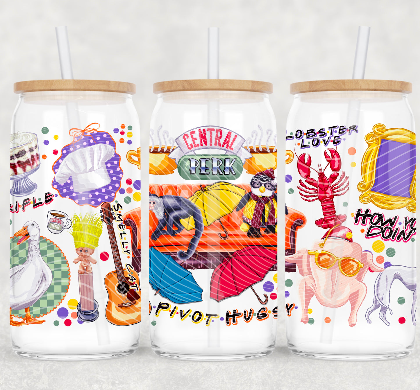 UV-DTF Cup Wrap Friends TV Show Glass Can – Central Perkk, Smellyy Cat,