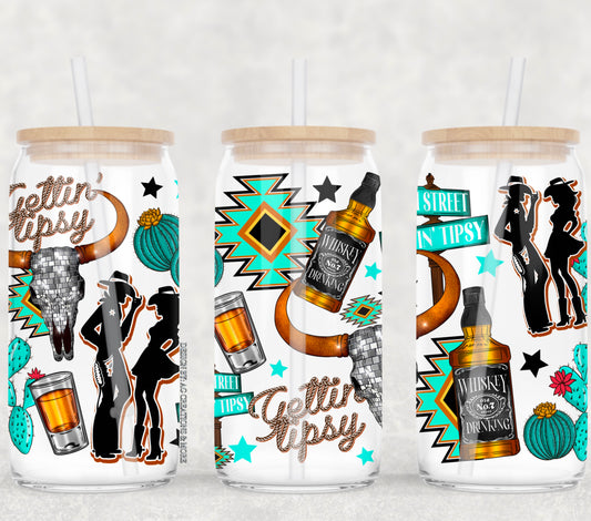UV DTF Cup Wrap – Gettin' Tipsy Western Whiskey Cowgirl Design
