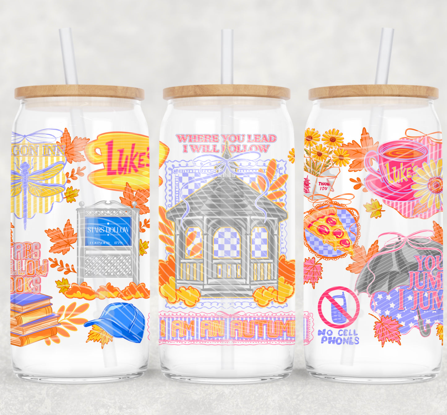 UV-DTF Cup Wrap Gilmoree Girls – Stars Hollow, Luke’s Diner, Autumn Vibe