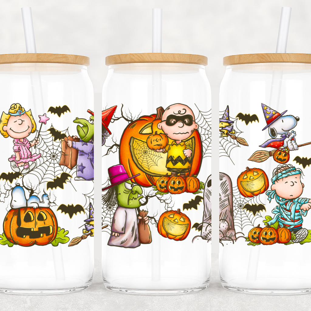 UV-DTF Great Pumpkin Halloween Cup Wrap – Pee-nuts Gang Fall Cartoon Tumbler Wrap