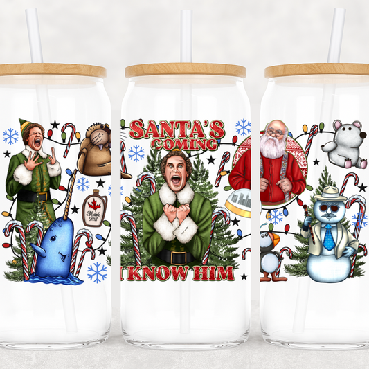 Three Christmas-themed tumblers with various designs on a white background