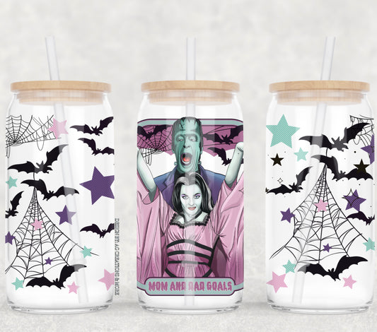UV DTF Cup Wrap – Mom and Dad Goals Halloween Monsters Design