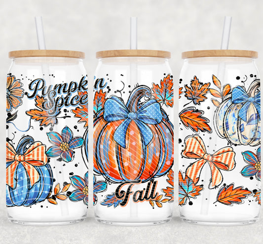 UV-DTF Cup Wrap Pumpkin Spice Fall – Plaid Pumpkins, Bows & Autumn Leaves