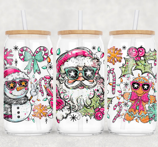 UV DTF Cup Wrap – Cool Santa, Snowman & Gingerbread Retro Christmas
