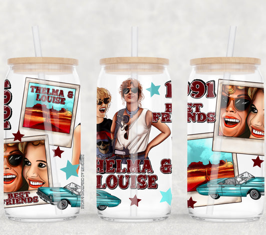 UV DTF Cup Wrap – Thelma & Louise 1991 Best Friends Road Trip Design