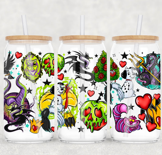 UV DTF Cup Wrap – Villainous Love | Fantasy Villains & Hearts Glass Cup Decal