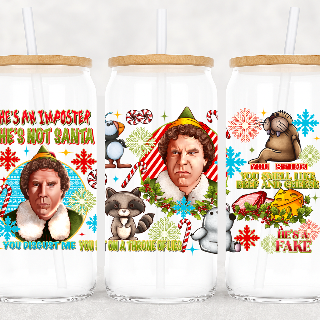 UV-DTF You Stink Christmas Wrap – Funny Elf Quotes with Cheese, Snowflakes & Animals