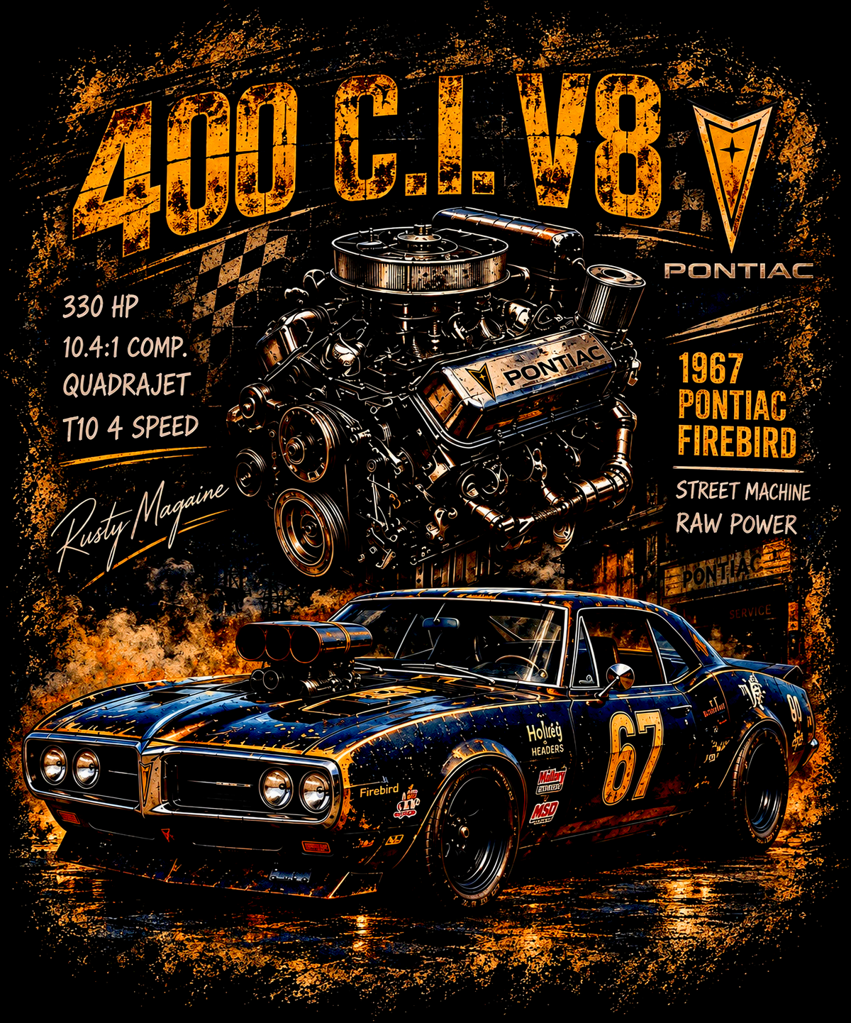 DTF Transfer Halftone - 1967 Pontiac Firebird 400 C.I. V8