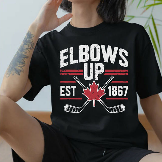 T-Shirt Elbows Up EST 1867 Canadian Hockey Design