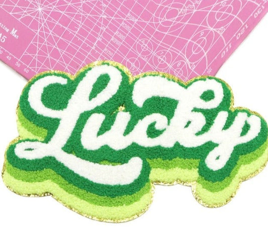 LARGE Chenille Embroidery Patch Lucky 10"x6"