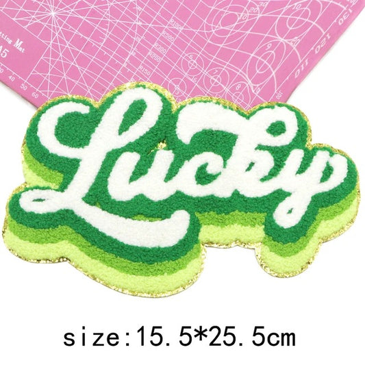 Chenille Embroidery Iron On Patch St Patrick Lucky 8' Wide
