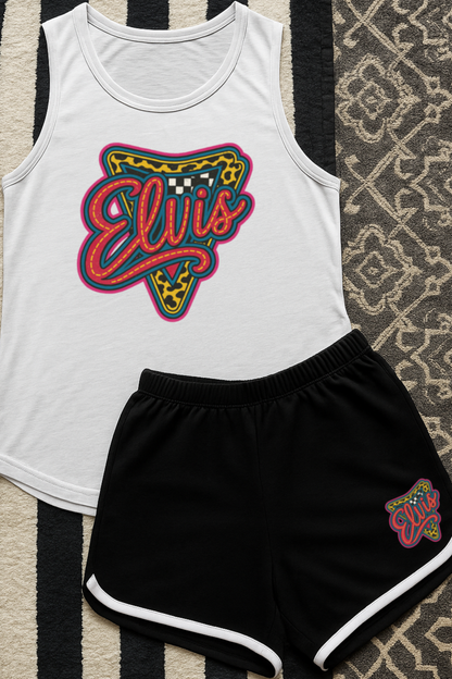 T-Shirt Hoodie Crewneck Elvis Neon Sign – Retro Checkerboard & Leopard Rockabilly Design