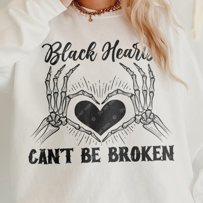 T-Shirt Sweatshirt Hoodie  Black Heart Can’t Be Broken – Skeleton Hands Crewneck