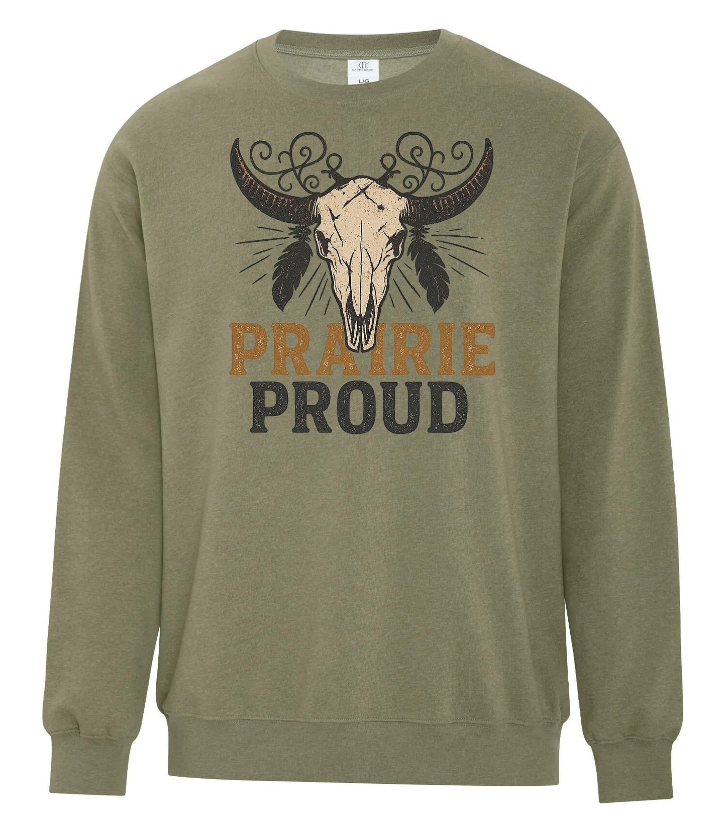 T-Shirt Sweatshirt Crewneck Prairie Proud – Western Skull & Feather Rustic Design