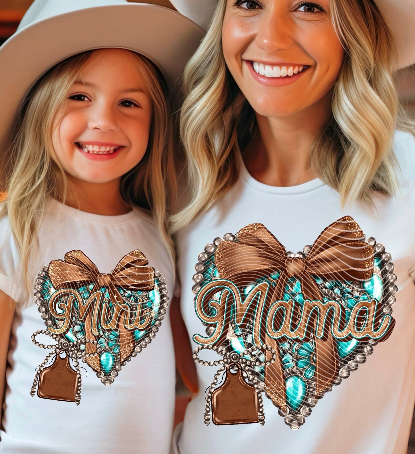 Sweatshirt T-Shirt Crewneck BOHO - Mama & Mini Turquoise Hearts