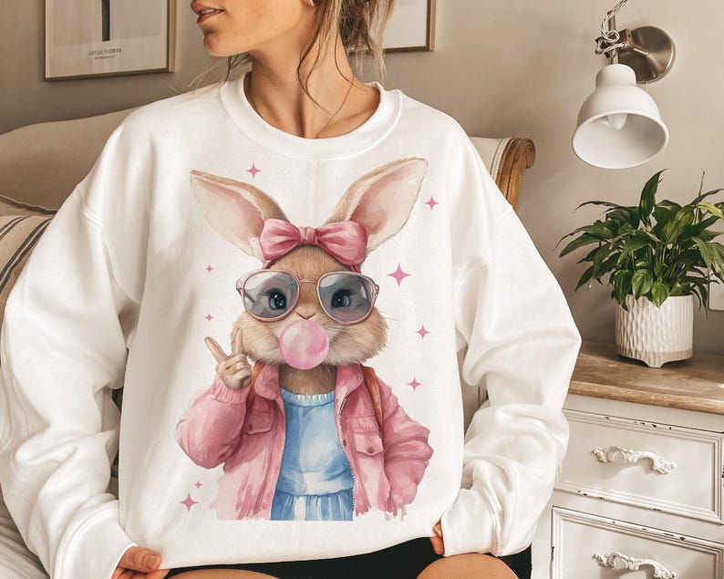 T-Shirt Crewneck Easter Bunny Girl – Cute Bubblegum Bunny