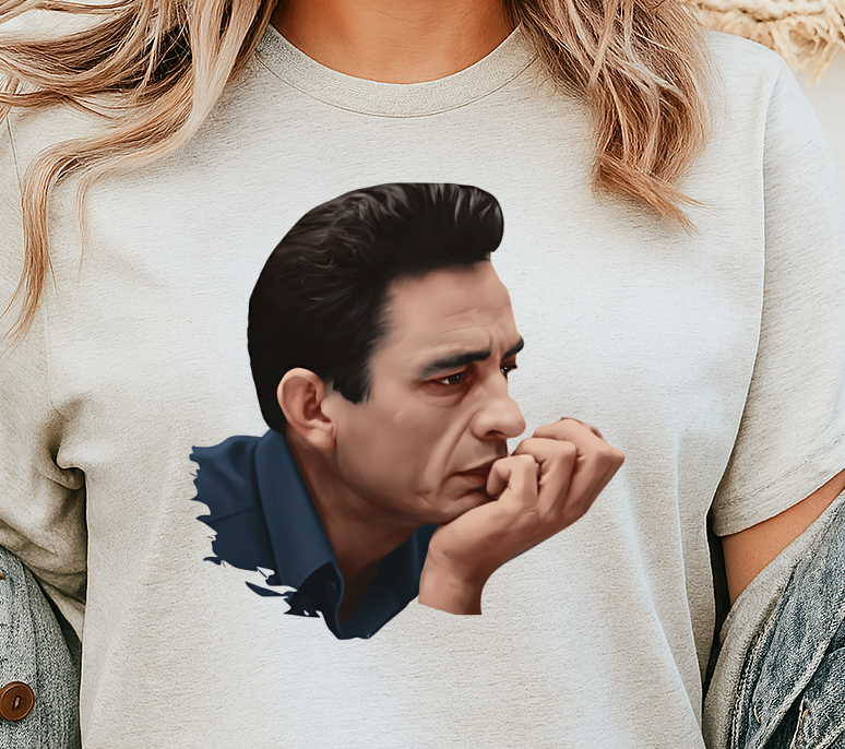 DTF Transfer Johnny Cash Thoughtful Portrait Vintage Music