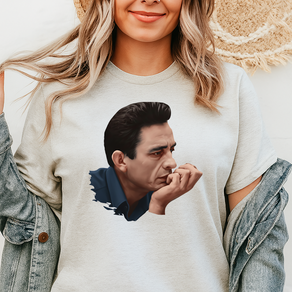 DTF Transfer Johnny Cash Thoughtful Portrait Vintage Music