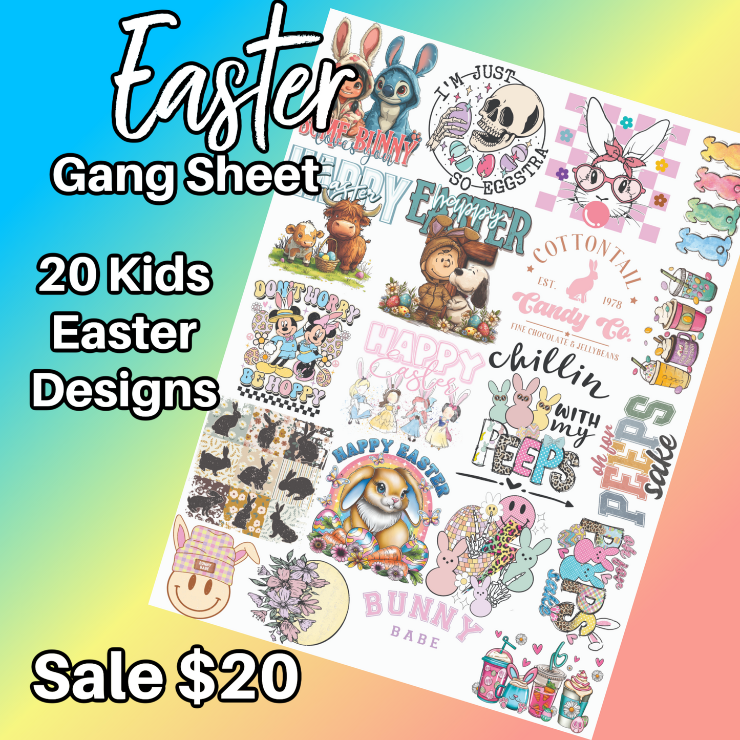 DTF Transfer Easter Bundle  Kids Designs - 20 Designs