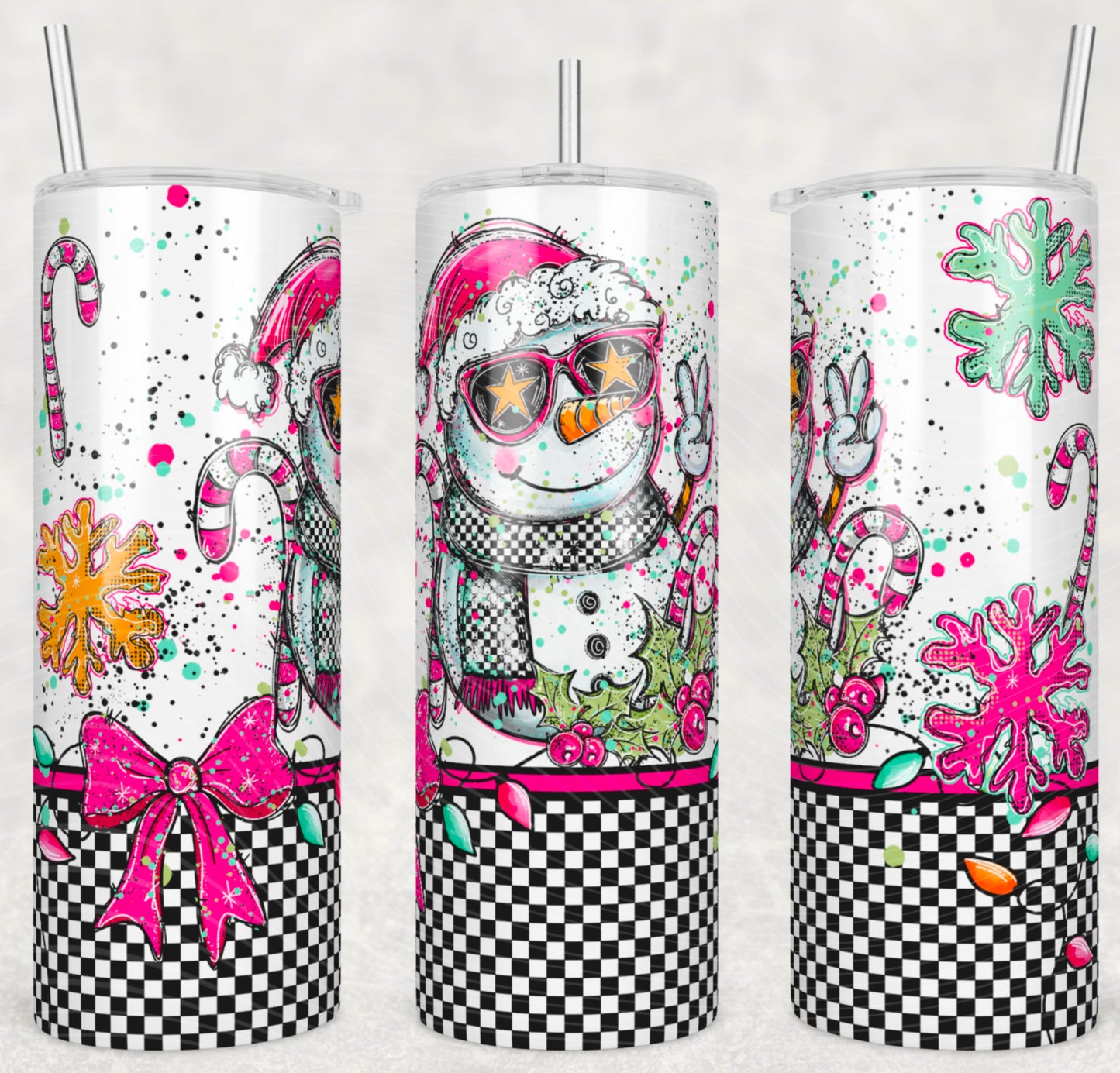 UV DTF Cup Wrap – Cool Santa, Snowman & Gingerbread Retro Christmas