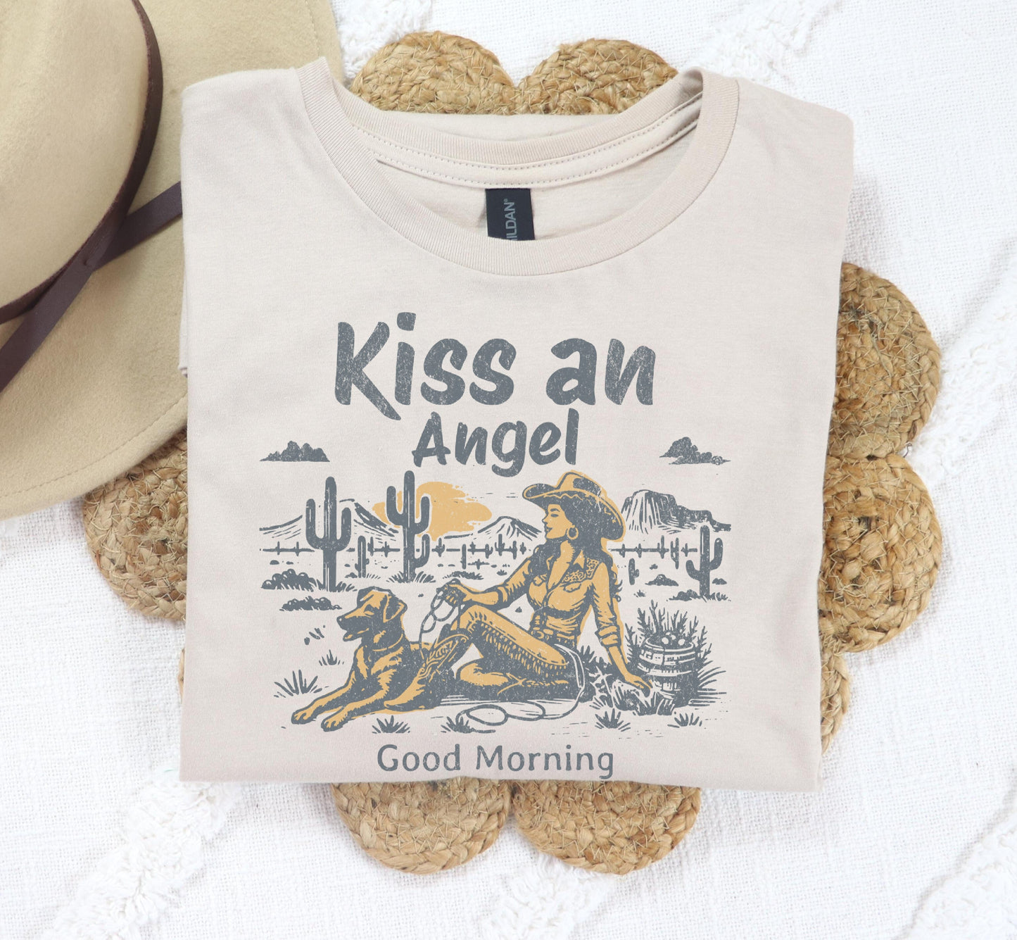 Western Kiss an Angel Good Morning T-Shirt or Sweatshirt - Stylish and Comfortable