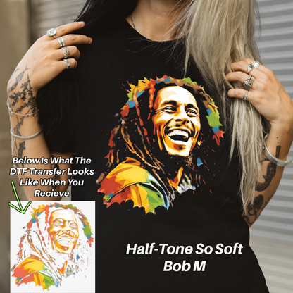 DTF Halftone Transfer Bob Marleyy Style Portrait Reggae
