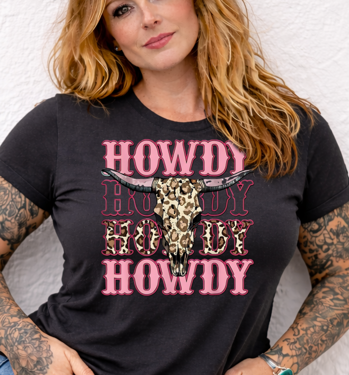 DTF Transfer – Western Howdy Statement Skull Graphic