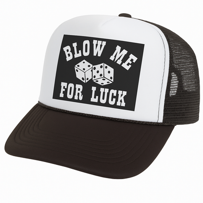 Blow Me for Luck Trucker Hat – Retro Dice Graphic Cap