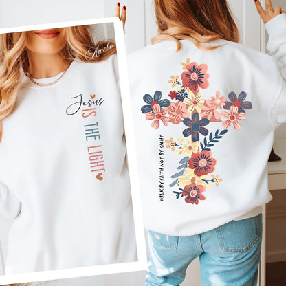 T-Shirt Sweatshirt Hoodie Floral Faith Cross Print – "Jesus is the Light"