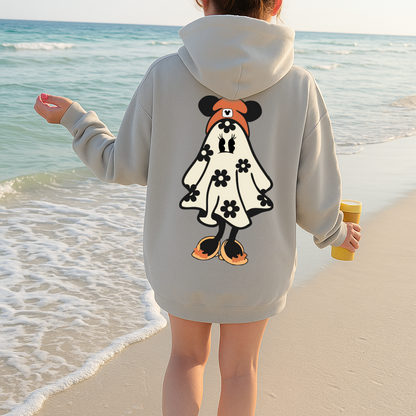 Hoody T-Shirt Crewneck Ghost Mouse with Flowers – Retro Cartoon Style