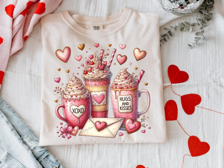 T-Shirt Tee Sweatshirt Crew Hoodie- Hugs and Kisses Valentine Mug Design