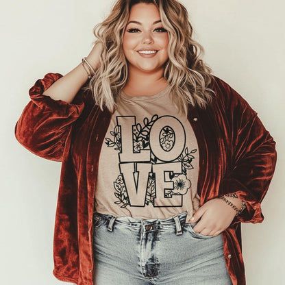 T-Shirt Tee Sweatshirt Crew Hoodie Valentines - LOVE Outline Floral Design