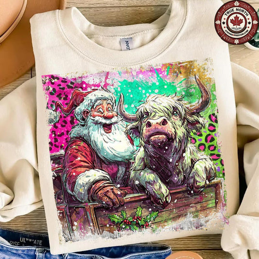 Sweatshirt Hoody – Festive Santa and Cow Holiday Design