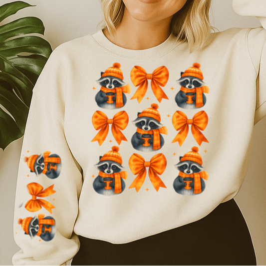 DTF Transfer Winter Raccoons & Bows – Orange Scarf Animals