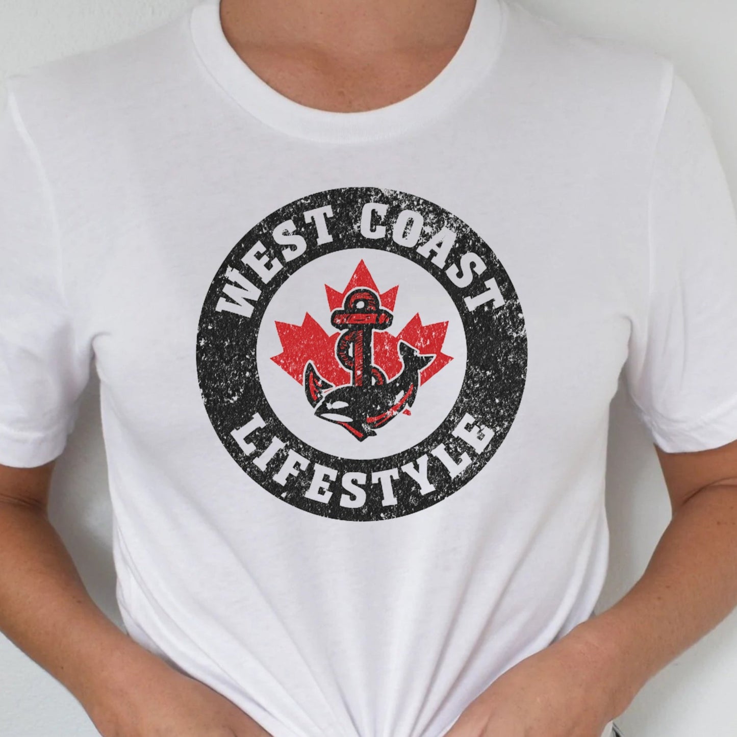 T-Shirt Sweatshirt Crewneck West Coast Lifestyle – Anchor, Orca & Maple Leaf Circle Design