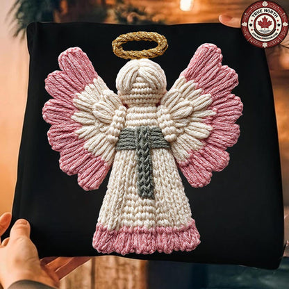 Sweatshirt Hoodie Crewneck Wool Effect Christmas Decoration with Pink Wings & Golden Halo