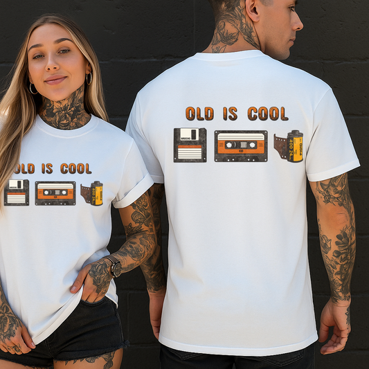 DTF Transfer Retro – Old Is Cool Vintage Cassette, Floppy & Film Roll Shirt