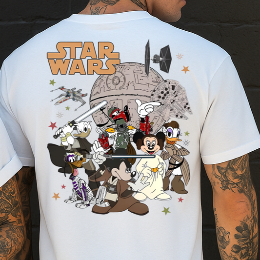 DTF Transfer Dis Starr Wars Tee – Mick, Min, Donald & Friends Galactic Mashup