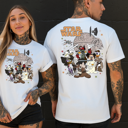 DTF Transfer Dis Starr Wars Tee – Mick, Min, Donald & Friends Galactic Mashup