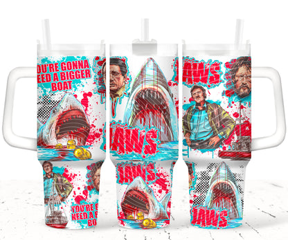 UV-DTF Cup Wrap – Jawss Inspired Shark Attack Design with “You’re Gonna Need a Bigger Boat”