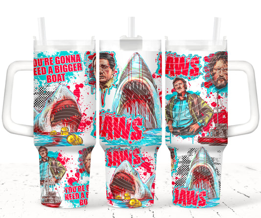 UV-DTF Cup Wrap – Jawss Inspired Shark Attack Design with “You’re Gonna Need a Bigger Boat”