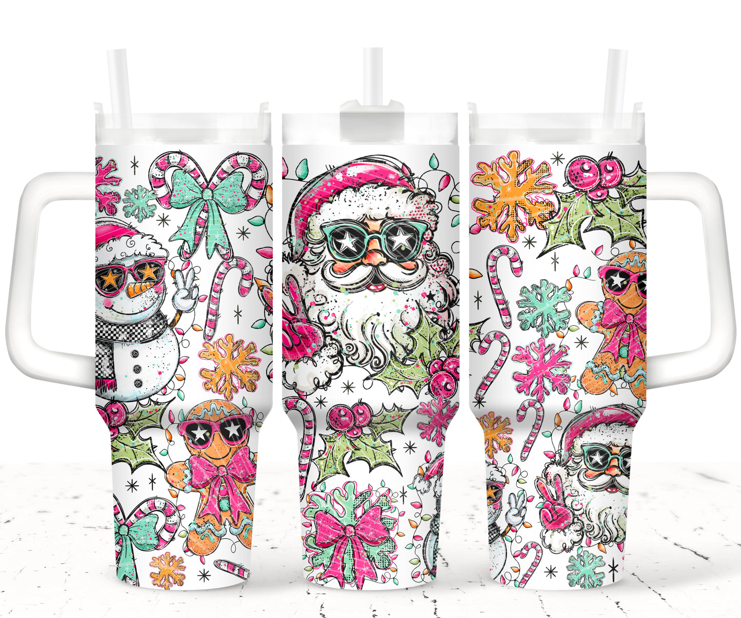 UV DTF Cup Wrap – Cool Santa, Snowman & Gingerbread Retro Christmas