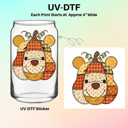 UV-DTF Cup Sticker – Quilted Pumpkin Bear
