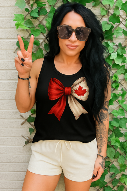 T-Shirt Hoodie Crewneck  Canada Bow – Red & White Maple Leaf Ribbon #2