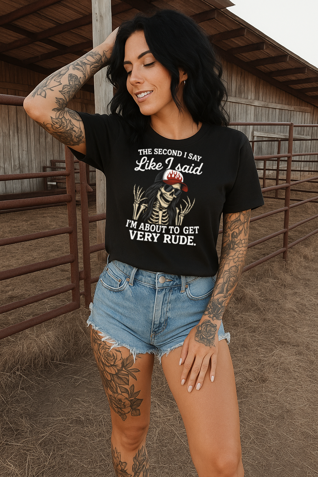 T-Shirt Hoodie Crewneck Like I Said – Skeleton Cowgirl Rude Attitude Graphic