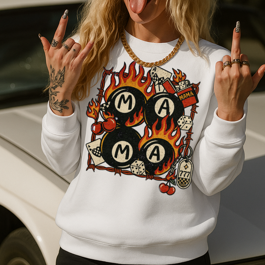 T-Shirt Sweatshirt Hoody Rockabilly Mama – 8 Ball Dice Flames Retro Tattoo