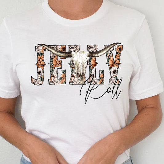 T-Shirt Or Crewneck  Jelly Rooll - Western Longhorn Skull Cowboy Print