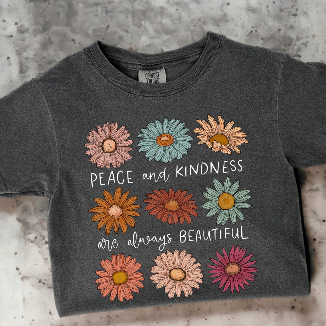 T-Shirt Sweatshirt Hoodie  Peace and Kindness Floral Boho Daisy Design Crewneck