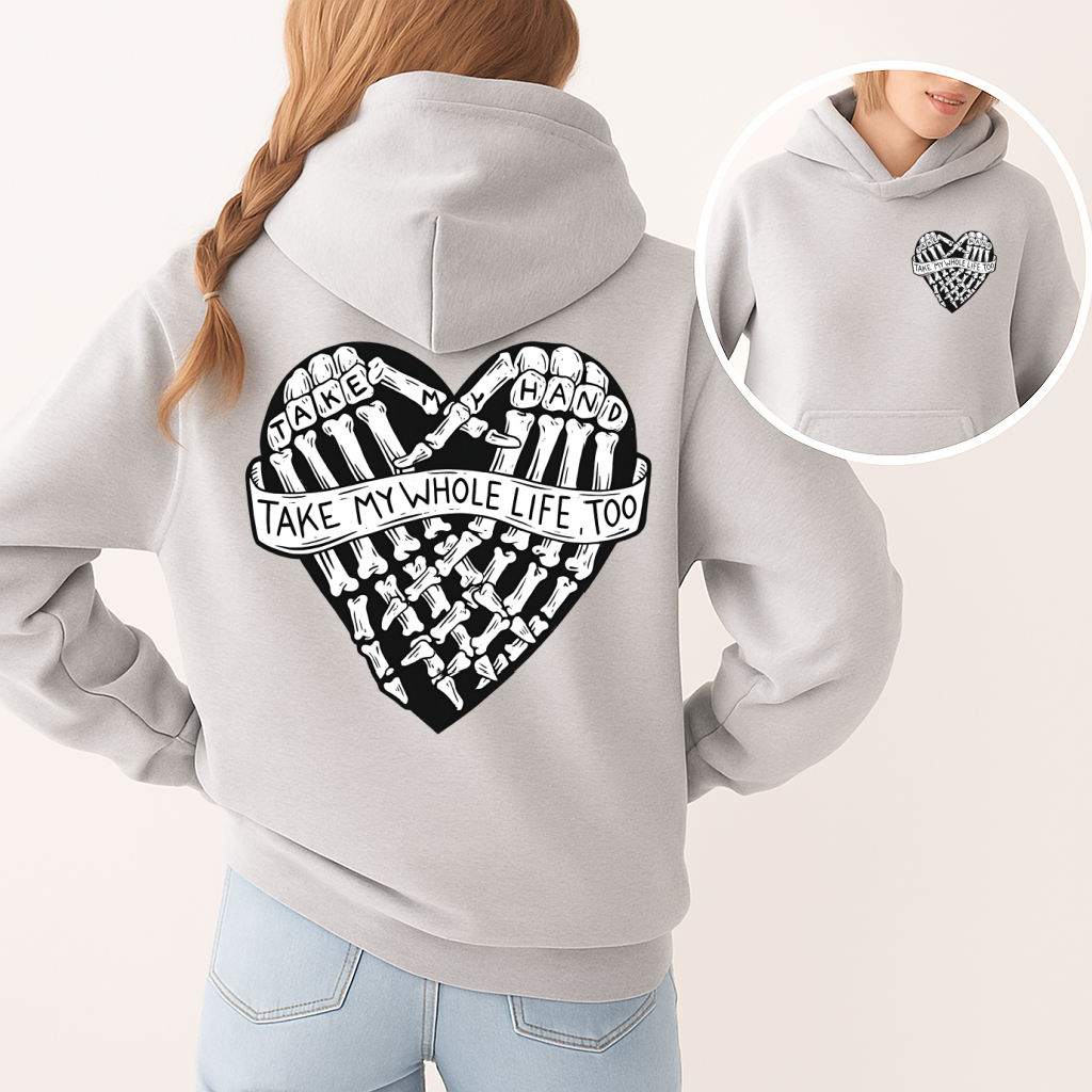 T-Shirt Crewneck Skeleton Heart Take My Hand