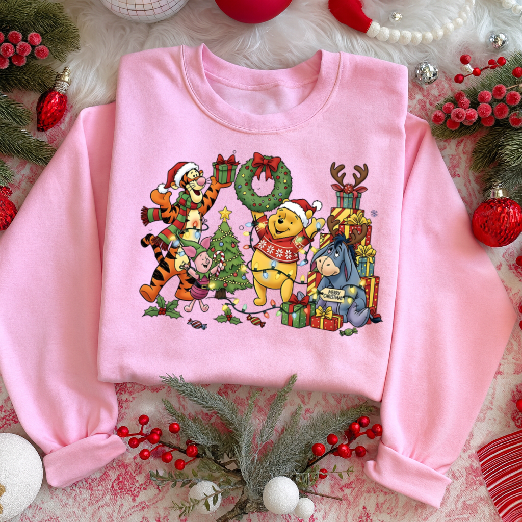 DTF Transfer – Cute Christmas Bear & Friends Holiday Tree Light